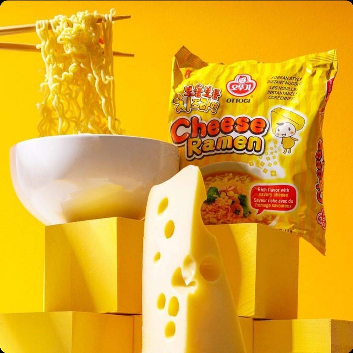 OTTOGI Cheese Ramen, Korean Style Instant Noodle, Rich Flavor with Savory Cheese, 3.92oz x 4 Pack