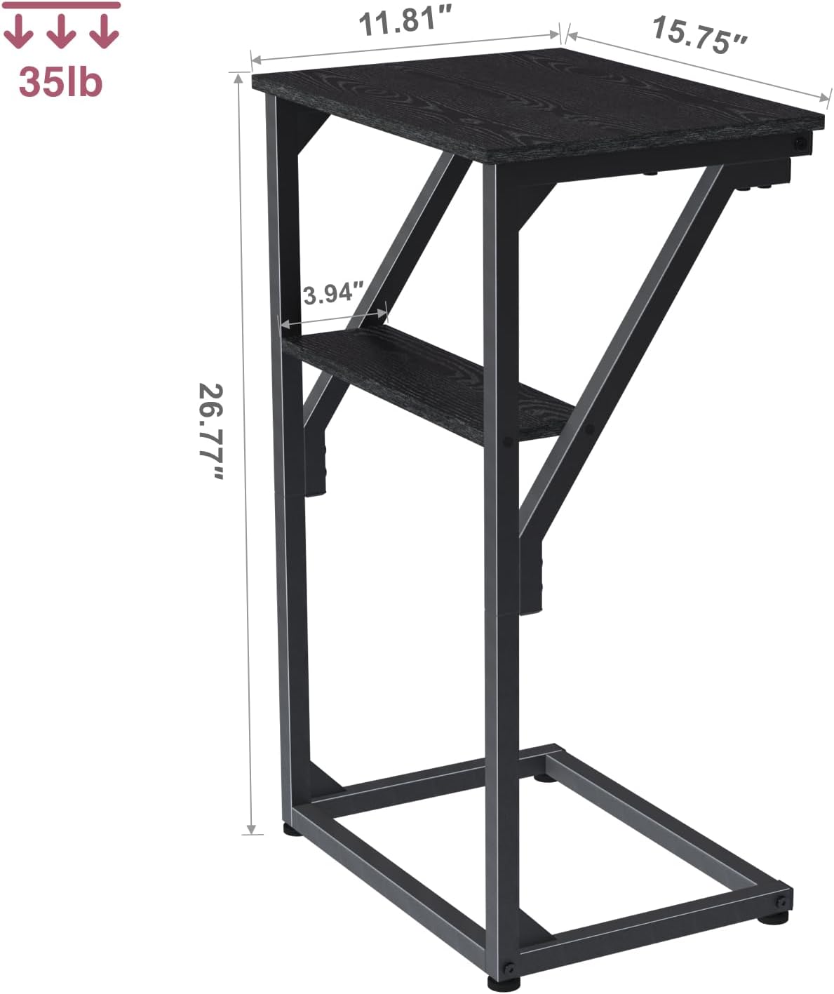 NEFROM Set 2, ET-D-BKW2 C-Shaped End Tables, Sofa TV Trays of Small Couch Side Table for Living Room, Bedroom, Bedside