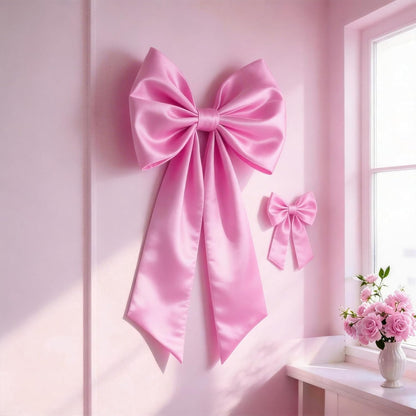 Skiennix Pink Bow Decor - 2 Pack Large & Small Coquette Wall Backdrop for Valentine's Day & Showers