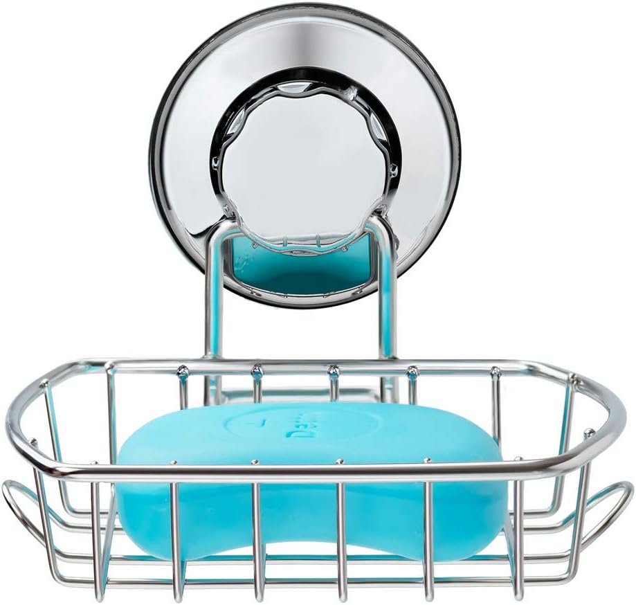 SANNO Suction Soap Dish with Hooks | Soap Holder Saver Tray for Shower, Bathroom, Tub, Kitchen Sink