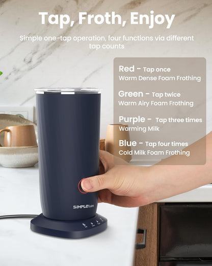 SIMPLETASTE Milk Frother, 4-in-1 Electric Milk Frother and Steamer, Automatic Warm and Cold Foam Maker and Milk Warmer for Latte, Cappuccinos, Dark Blue