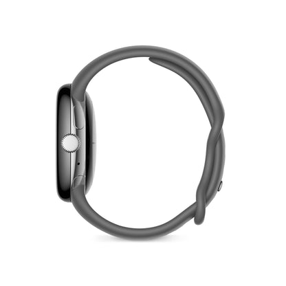 Google Pixel - Android Smartwatch with Fitbit Activity Tracking - Heart Rate Tracking Watch - Polished Silver Stainless Steel case with Charcoal Active band - LTE