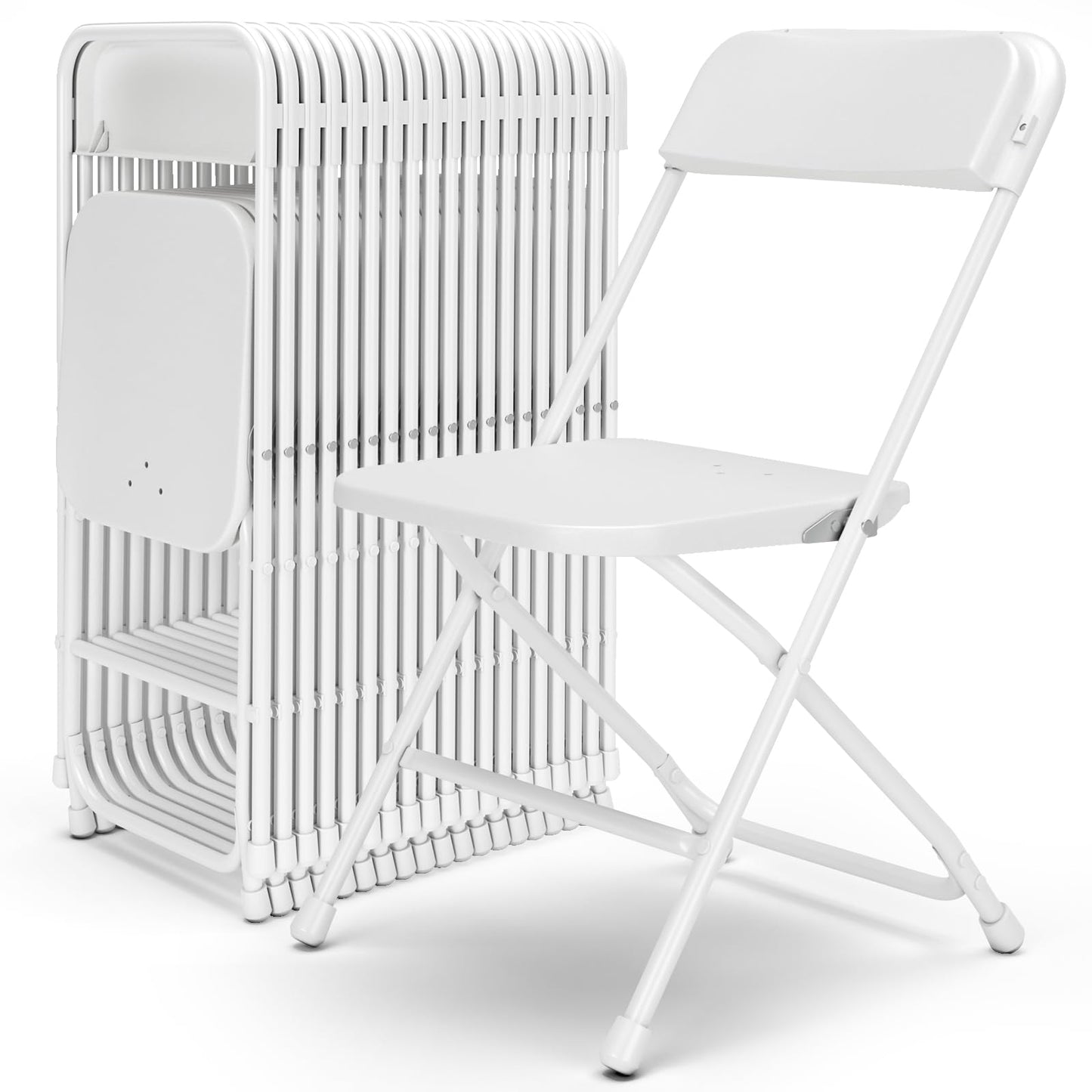 MuLu Evo 20 Pack Folding Chairs, Portable Party Chairs, Stackable Commercial Seat with Steel Frame, White Plastic Seat, Capacity for 350lb, for Office Wedding Party Patio Dining Events
