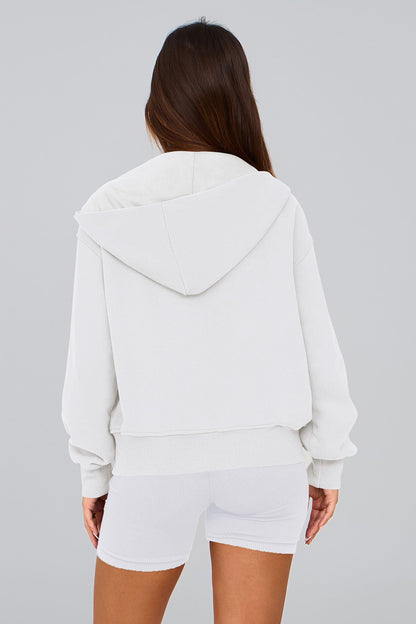 PRETTYGARDEN Women's Zip Up Hoodie Sweatshirt Y2K Fall Fashion Long Sleeve Loose Fit Casual Trendy Jackets Winter Clothing (White,Small)