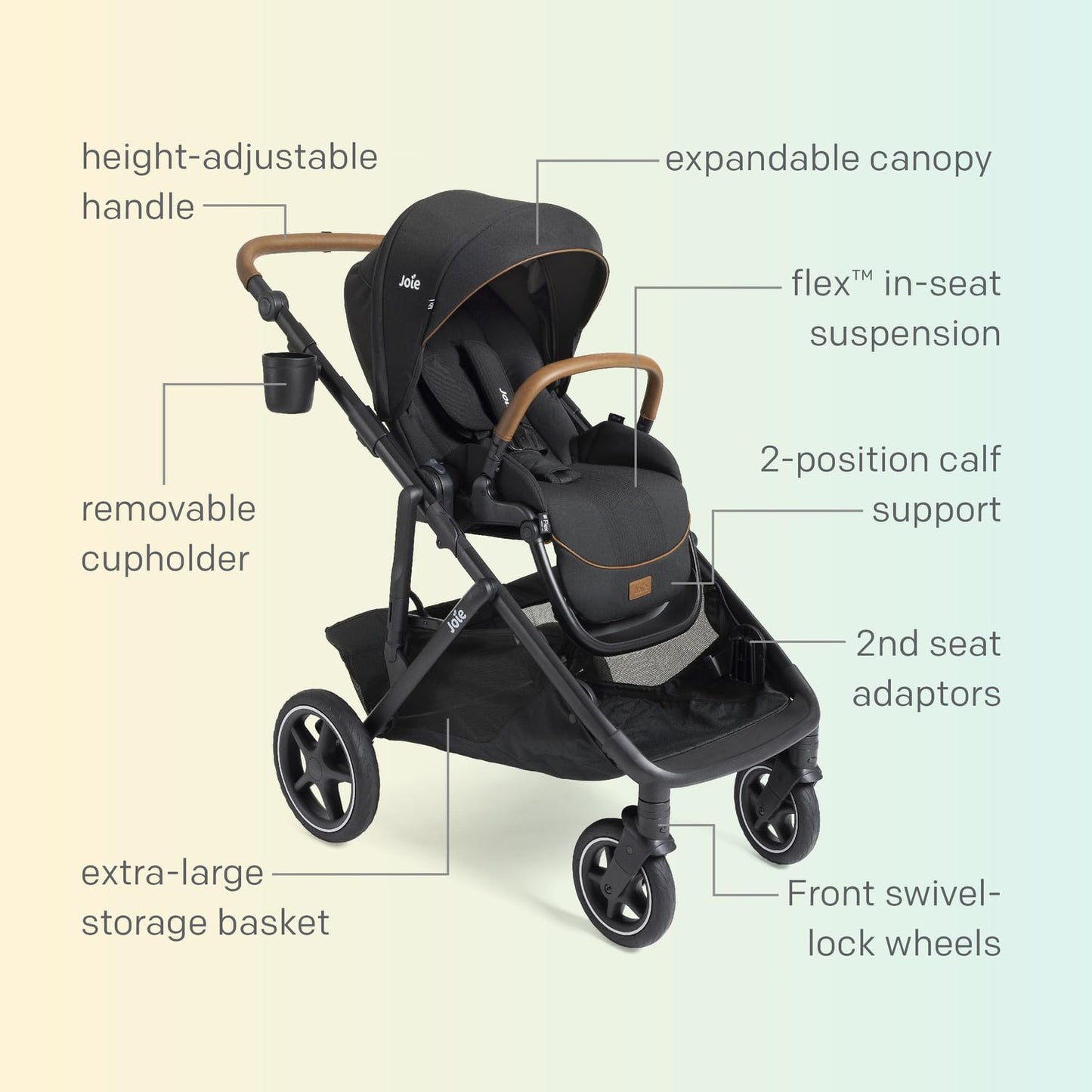 Joie Chive Single-to-Double Reversible Stroller, 20+ Customizable Modes, Suspension & All-Terrain Rubber Wheels, Expandable UPF 50+ Canopy (Dove)