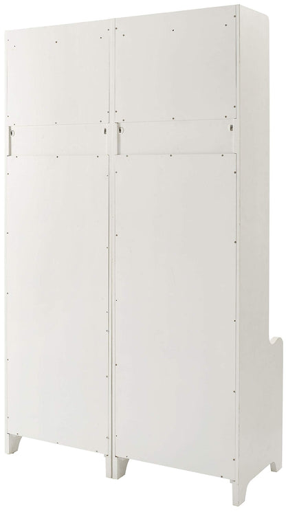 Crosley Furniture Fremont 2-Piece Hall Tree Entryway Set with Storage Cabinets and Coat Rack Hooks, Distressed White