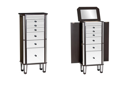 Powell Elsie Dark Espresso Wooden Jewelry Armoire with Mirrored Front