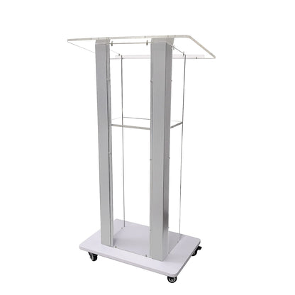FixtureDisplays® Clear Acrylic Plexiglass Podium Steel Sides Church Pulpit School Lectern Debate Funeral Home Conference 14306NEW-NPF