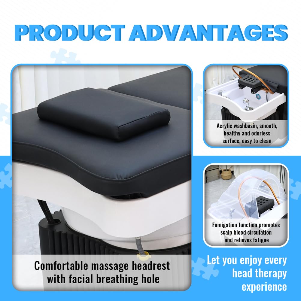 Pubaerkk Shampoo Bed with Steaming & Water Circulation, Spa Shampoo Bed Head Spa Equipment w/Open Storage Space for Spa Beauty Salon