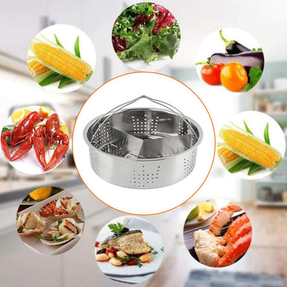 Stainless Steel Vegetable Steamer Basket, Insert Steaming Rack with Handle, Mesh Steaming Basket Holder Trio Separator Set for Pressure Cooking(SIZE:21 * 13cm)