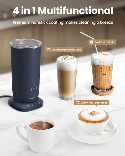 SIMPLETASTE Milk Frother, 4-in-1 Electric Milk Frother and Steamer, Automatic Warm and Cold Foam Maker and Milk Warmer for Latte, Cappuccinos, Dark Blue