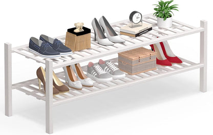 2 Closet,Hallway,Entryway,Small 34.2"x11"x13" Haddockway Long Tier Bamboo Shoe Rack Storage Organizer, Multifunctional