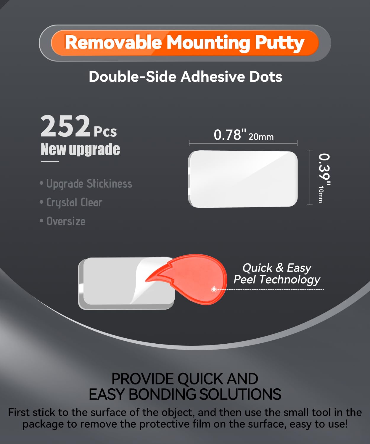 Cosygo Large Mounting Putty No Trace, Museum Double Sided Tape Glue Adhesive Dots Clear Sticky Tack, Non-Toxic Picture Hanging Adhesive, 0.39 x 0.78 in (252 Pcs)