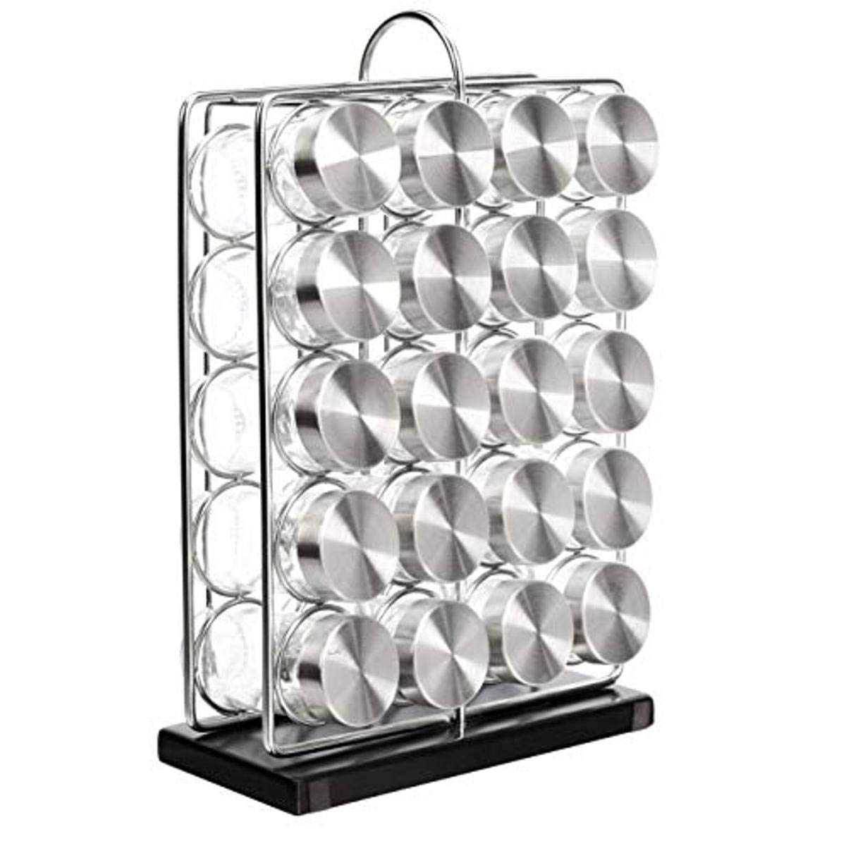 Amazon Basics 20 Jars Spice Rack Organizer, Space-Saving Kitchen Organizer with Glass Spice Jars, Sturdy, Silver