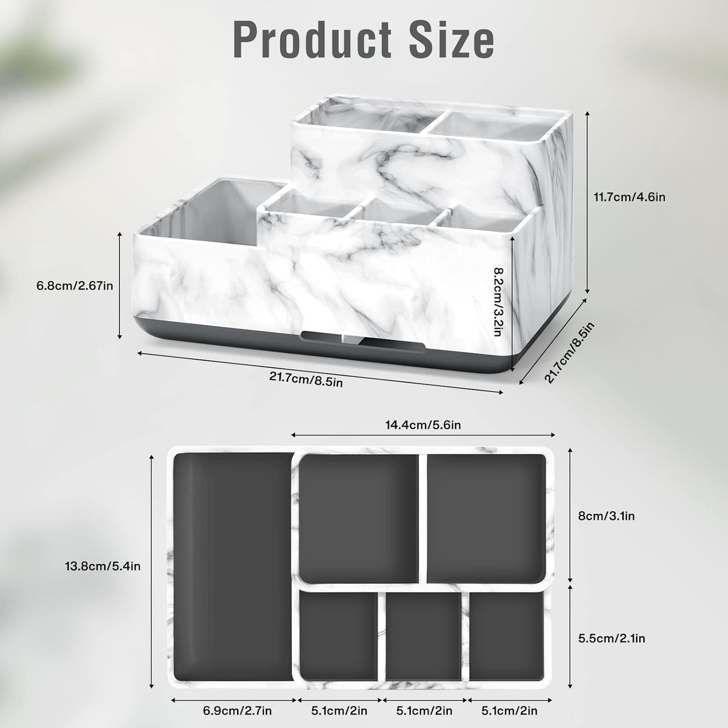 Electric Toothbrush Holder for Bathroom, White Marble Pattern Vanity Organizer Tray, Kids Desk Storage Compartment