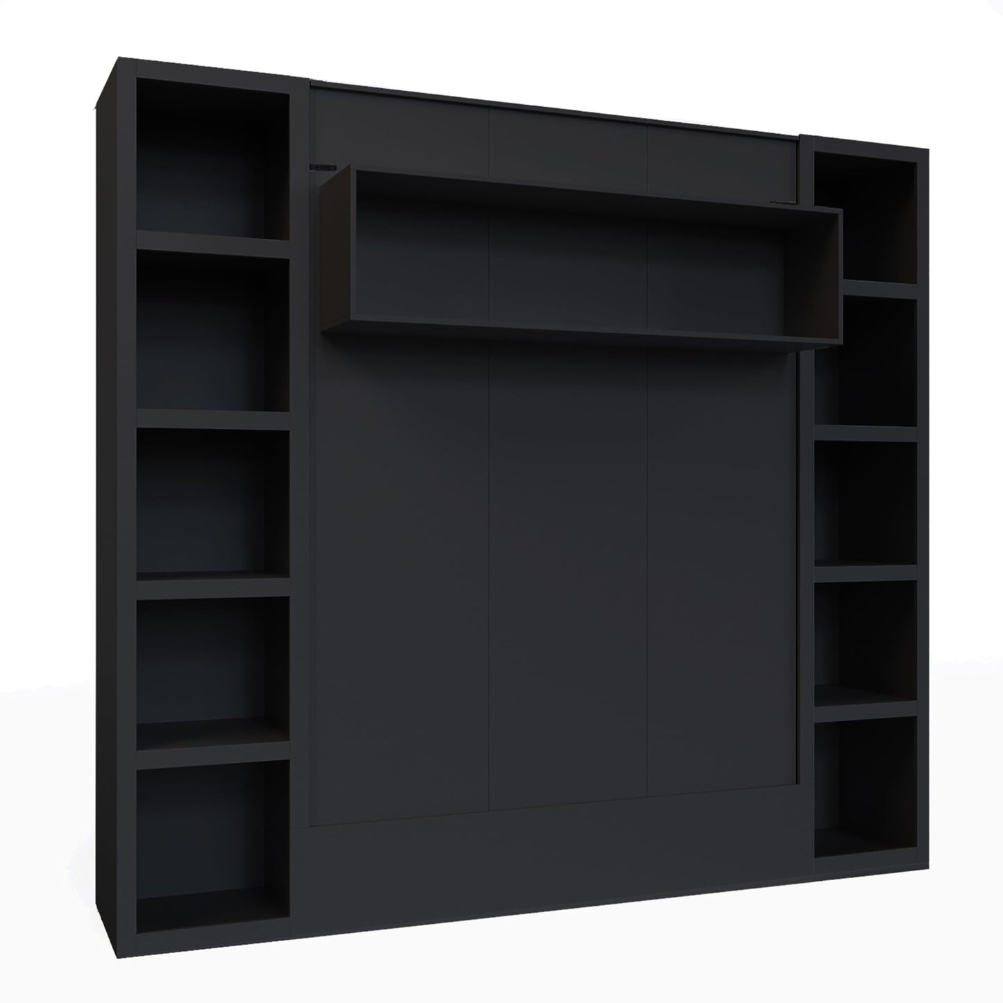 Oakland Living Easy-Lift Queen Murphy Wall Bed in Black with Two Bookshelves