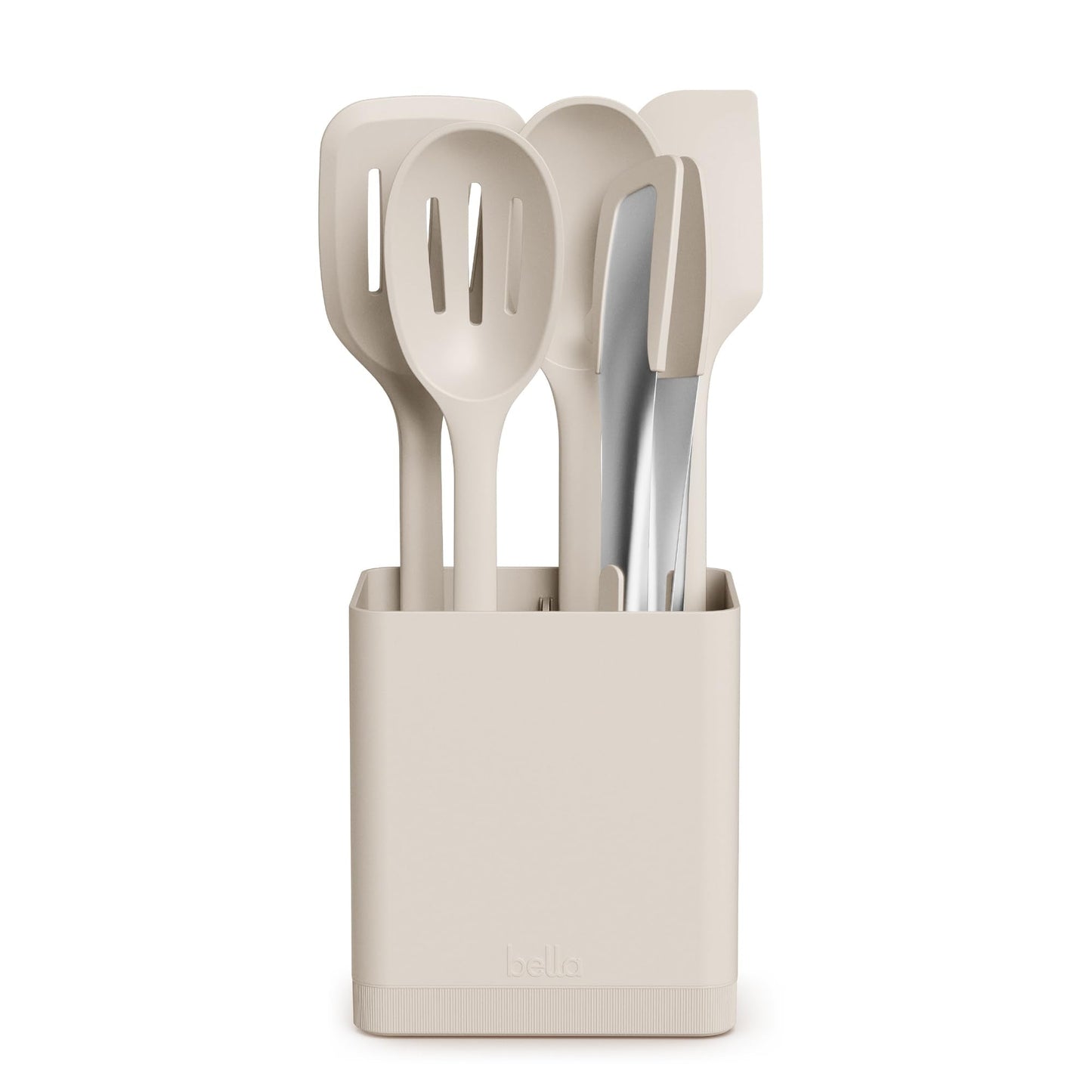 bella 6-Piece Modular Tool Set, Silicone, Turner, Spoon, Slotted Spoon, Spatula, Tongs, Crock with removable divider, Non-toxic*, Food-grade, Heat safe to 425°F, Dishwasher Safe, Slate