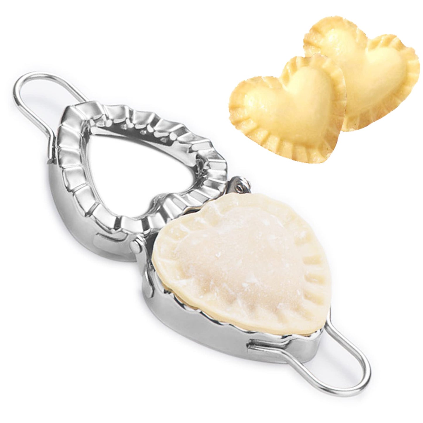MGGi Heart Shaped Ravioli Mold Pierogi Dumpling Maker, Stainless Steel Goya Empanada Press Mold, Ravioli Mould Crimper, Wraper Dough Cutter - for Small Pie Ravioli Chinese Dumpling Pastry, Silver