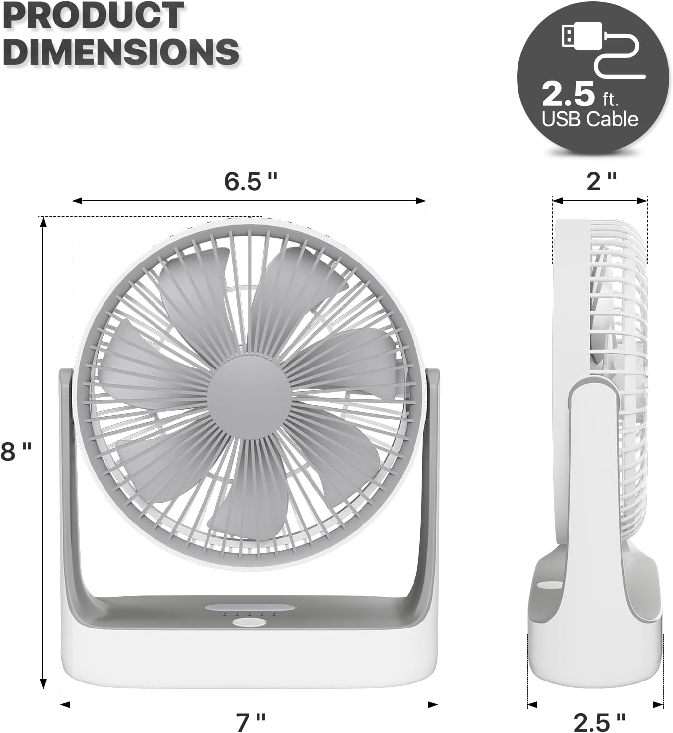 Mollie 6-Inch Small Rechargeable USB Desk Fan, Battery Operated with Speeds for Home Office Bedroom, Portable Cooling