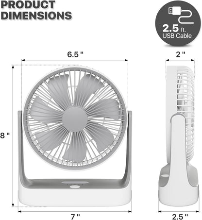Mollie 6-Inch Small Rechargeable USB Desk Fan, Battery Operated with Speeds for Home Office Bedroom, Portable Cooling