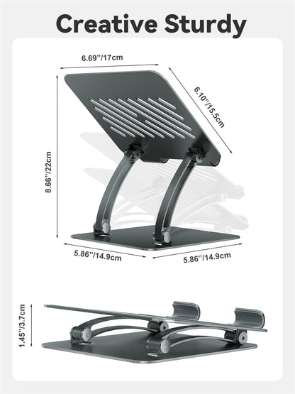 tounee Tablet Holder Stand, Dual Rod Adjustable Aluminum Desktop Stand, Compatible with 4.7-16.5" iPads, Surface Tablets, Portable Monitors, Kindle & More (Gray)
