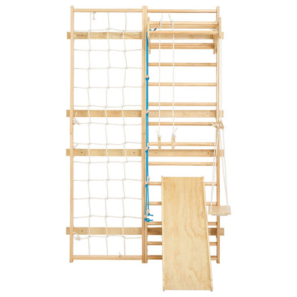 VEVOR Swedish Ladder Wall Gym, 8-in-1 12-Level Solid Wood Gymnastic Stall Bars for Kids Adults, 220LBS Indoor Jungle Gym Playset with Climbing Board, Gym Rings, Pull-Up Bar, Wall Ladder, Slide, Swing