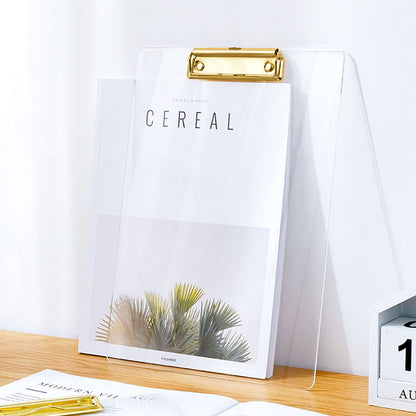 Moocci Thick Acrylic Clear Clipboards Cute Transparent Bulk Gold Clipboard with Strong Clip and Hidden Hanging Hole for A4 Paper, Art Student, Drawing, Office, School, Warehouse, Classroom, 9PC