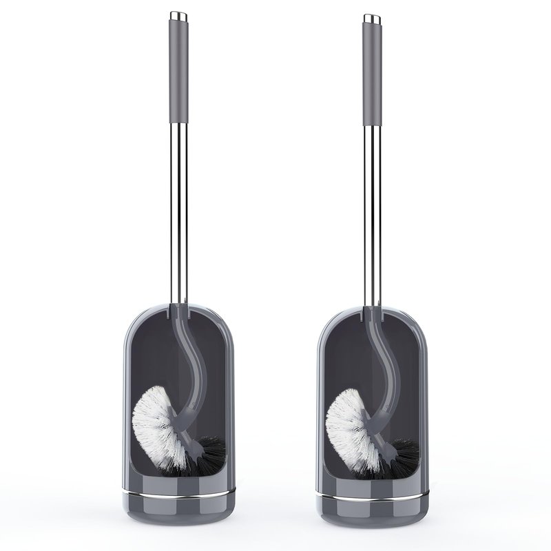 SetSail Toilet Brush and Holder Set, Compact Size Curved Toilet Bowl Brush for Bathroom Deep Cleaning with Stainless Steel Handle Toilet Cleaner Brush, Grey-2p
