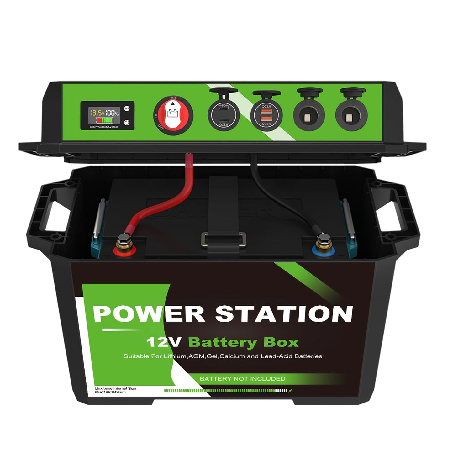 Battery Box Power Center with USB and Anderson Plug, Group 24-31 12V Waterproof Smart Battery Box for Marine, Boat, Trolling Motor, Outdoor Camping, RV (BM001)
