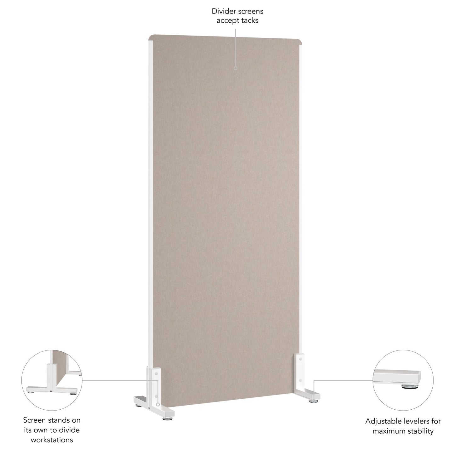 Bush Business Furniture 34W x 72H Freestanding Privacy Screen in Warm Beige, Standing Office Partition with Acoustic Sound Dampening Panel