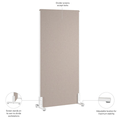 Bush Business Furniture 34W x 72H Freestanding Privacy Screen in Warm Beige, Standing Office Partition with Acoustic Sound Dampening Panel