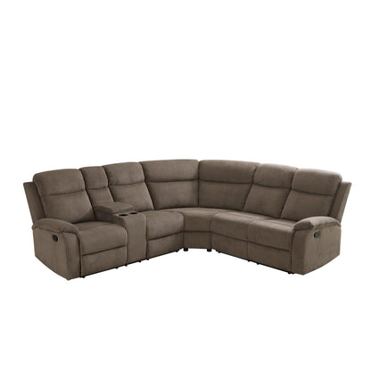 UOCFYK Recliner Sectional Sofa Set, L-Shaped Reclining Couch with 2 Recliner Seats, Reclining Corner Couches with Cup Holder and Storage Console for Home Theater & Living Room, Light Brown