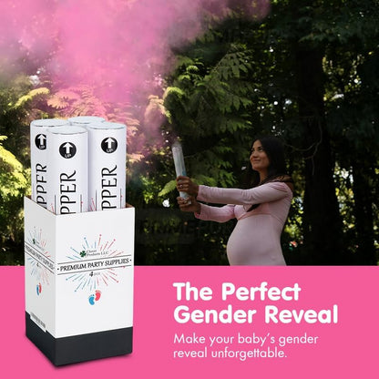 Clover Products Premium Gender Reveal Powder Cannon, 4 Pack with 2 Pink & 2 Blue, 12 Inch Compressed Air Powered