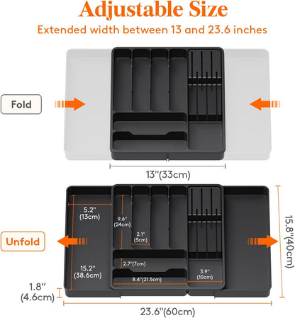 Lifewit Silverware Organizer for Kitchen Drawers, Expandable Utensil Tray with Removable Knife Block