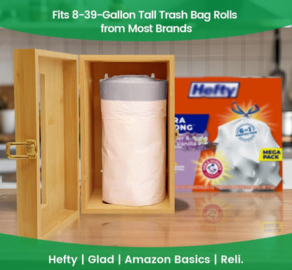 8-33 50+ Libreshine Bamboo Garbage Bag Holder, Multi-Mount Space-Saving Trash Bag Organizer for Kitchen, Pantry, Holds