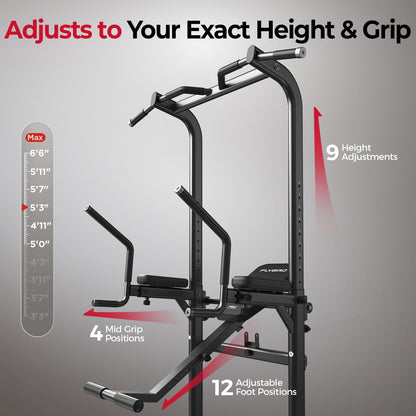 FLYBIRD PT6 Heavy Duty Power Tower with Assisted Leg Raise, Multi-Function Pull Up Bar & Dip Station for Core and Ab Training, Home Gym Equipment, 800 LBS Capacity | FED Fitness