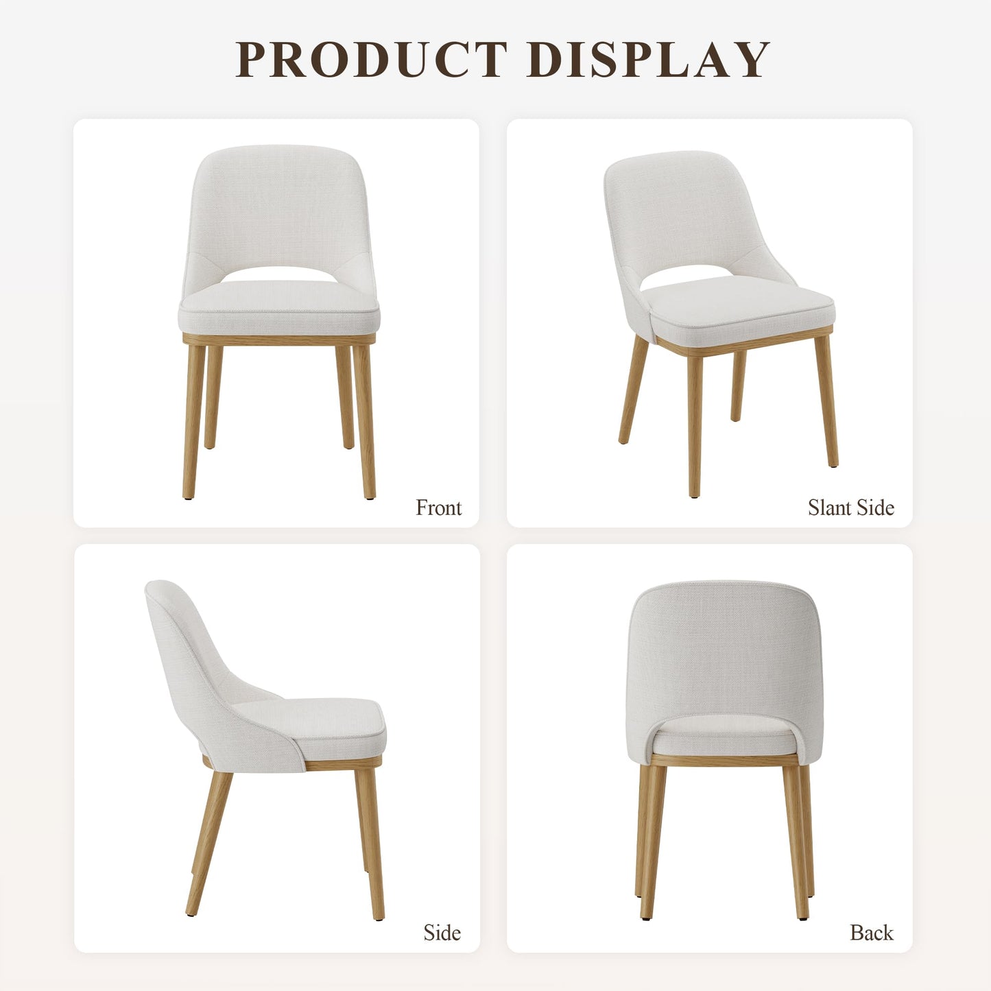 MALOL Wooden Dining Chairs Set of 4, Modern Fabric Upholstered Dining Room Chair, Kitchen Side Chairs, Farmhouse Armless Dinner Chair with Open Back for Kitchen, Beige