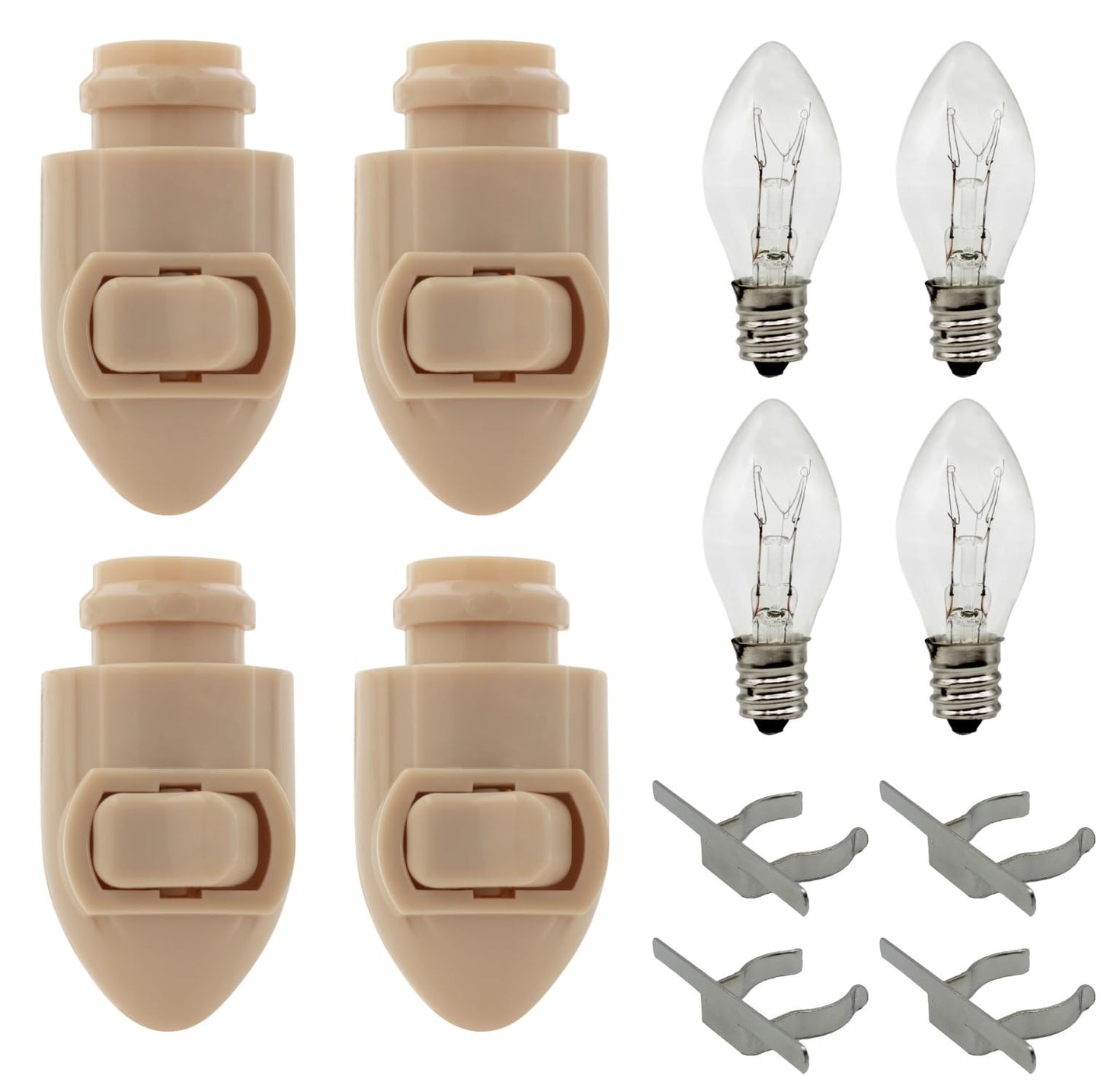 Creative Hobbies Plug in Night Light Module Includes 4 Bulbs and 4 Metal Clips, Great for Making Your Own Decorative Night Lights, Pack of 4 (White)