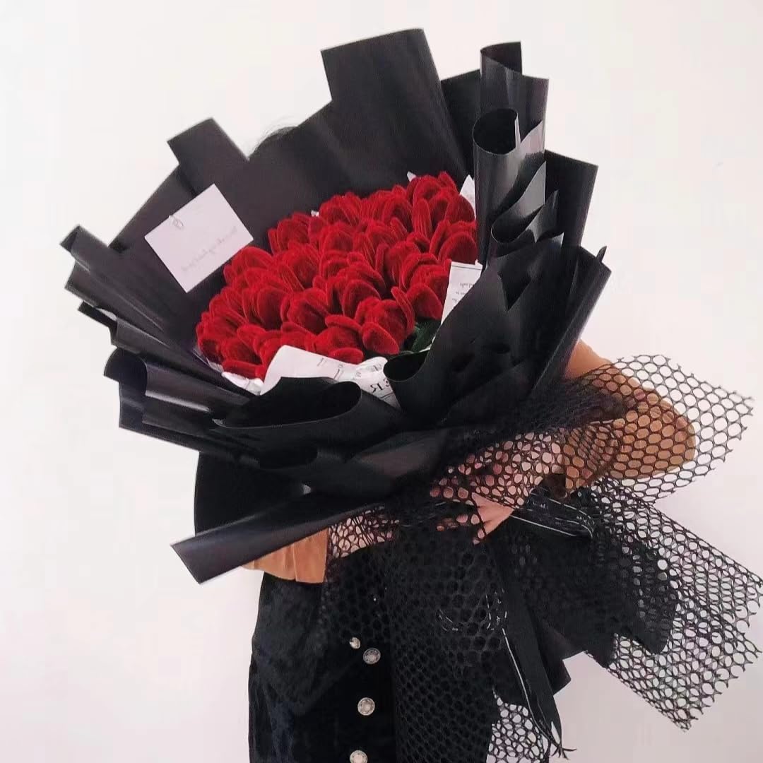 NafuXiaJJia Rose Pipe Cleaner Kit with 150 Pcs Pipe Cleaners Colourful in 2 Colours（Burgundy,Green,8 Pcs Green Floral Wire,Floral Tape,Flower Wrapping Paper and Ribbon