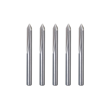 HUHAO 5PCS CNC Wood Carving Router Bit Set,60 Degree Engraving 1/8 Inch Shank V Bit 2 Flute 0.1mm Tip Carbide V Bit for Acrylic Metals Wood MDF PVC
