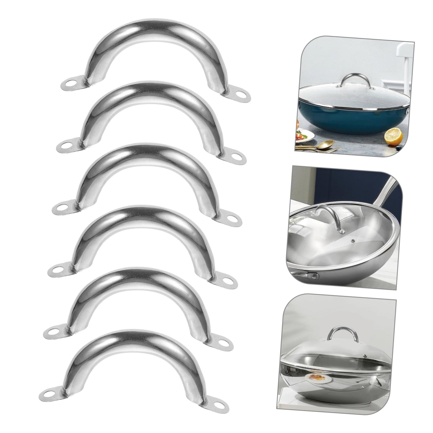 FUNOMOCYA 6pcs Sturdy Stainless Steel Pan Lid Handle Replacement Wear-Resistant Kitchen Cookware Accessory Easy Installation Compact Design for Casserole and Steamer Pots