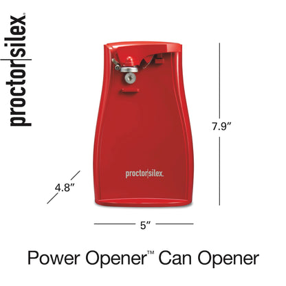 Proctor Silex Power Electric Automatic Can Opener for Kitchen with Knife Sharpener, Twist-off Easy-Clean Lever, Cord Storage, Red (75226)