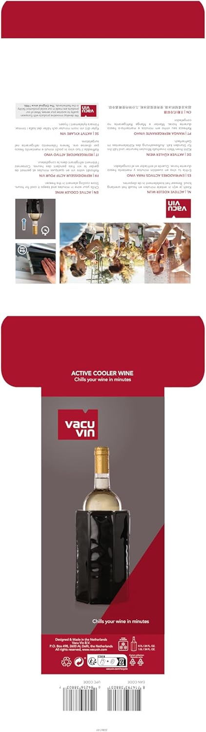 Vacu Vin Silver Rapid Ice Active Cooler Wine Bottle Chilling Sleeve, Standard