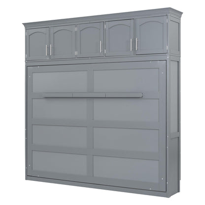 YOPTO Full Size Murphy Bed Cabinet,Folding Wall Bed Frame with Top Storage Lockers,Hidden Platform Bed Chest W/Wood Slats Support,Space-Saving,Easy Assembly,for Bedroom,Guest Room,Home,Office,Gray