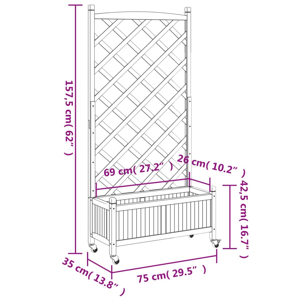Foknhdi Brown Large Wood Planter with Trellis 62 inch Tall Elevated Plant Box on Wheels Mobile Raised Garden Bed for Climbing Vegetables Flowers Herbs Patio Balcony Outdoor