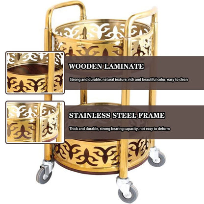 FGQuelleBM 2-Tier Serving Cart with Ornate Cut-Out Design, Mobile Beverage Cart Features Dual Handles, Crafted from Stainless Steel and Wood(Gold)