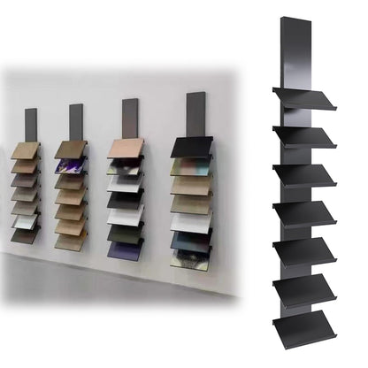 Heavy-Duty Wall Mount Tile Display Rack for Marble & Stone Samples, 7-Shelf Wooden Plate Holder, Glass Sample Storage Stand for Retail Stores (40x30x170cm)