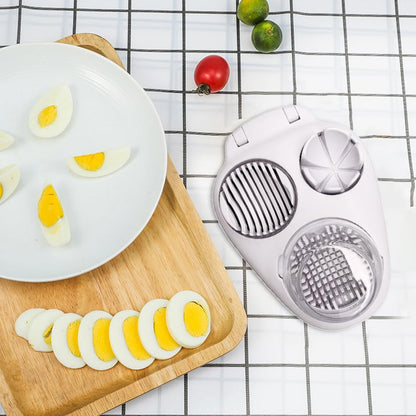 3 in 1 Boiled Egg Slicer, Manual Egg Slicer for Hard Boiled Eggs, 3 Slice Modes Chopper Cutter Stainless Steel Dicer, Kitchen Gadget for Butter Strawberry Tomato, Labor Saving