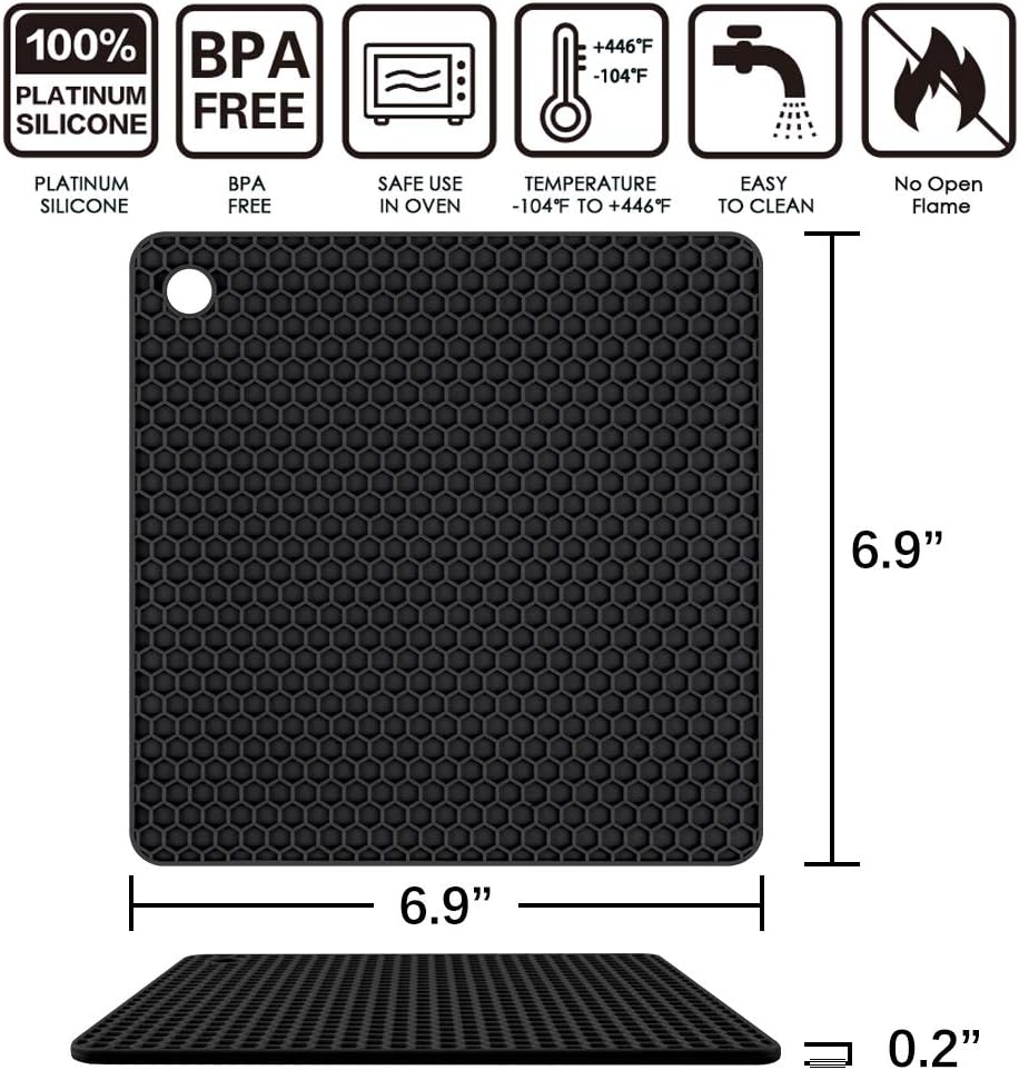 Silicone Trivet Mats Hot Mat, Robust Non Slip Coasters, Heat Resistant Mats (Black)