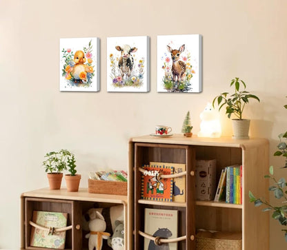 LNLAGBO Decor,Set 6(8"X10") Framed Baby Watercolor Farm Animals Nursery Wall Art Prints,Cute Baby Animal Nursery Farm
